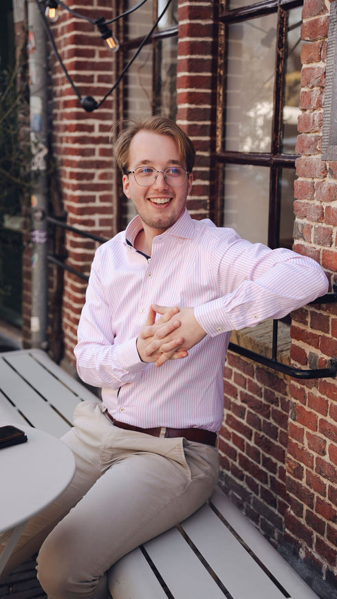 Gestreept roze/wit twill overhemd